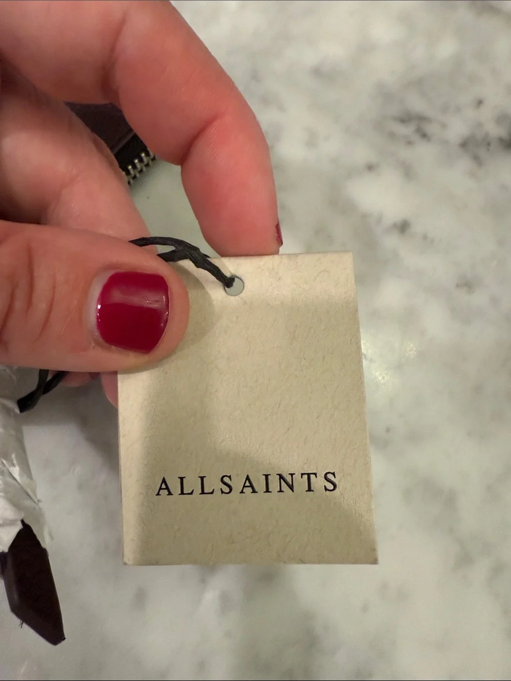 AllSaints Deep Burgundy Leather Zip Card Wallet